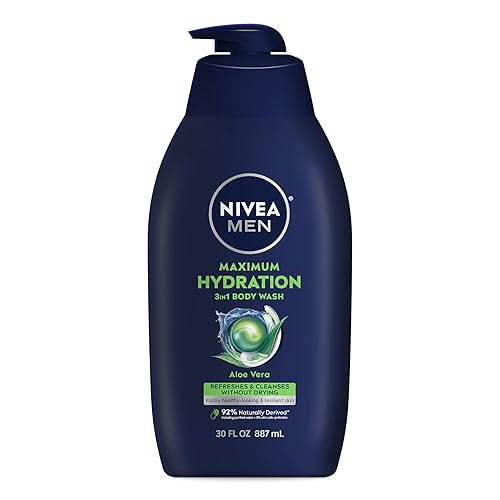 Nivea Men Maximum Hydration Body Wash for Dry Skin, Aloe Vera Enriched, 3-in-1 Moisturizing Body Wash, Face and Hair, Paraben Free, Vegan Formula, 30