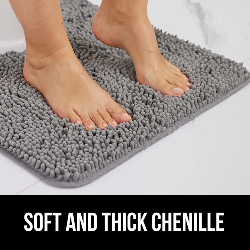 GORILLA GRIP Chenille Bath Rug Mat 24x17 – Soft, Absorbent, Quick-Dry, Rubber Back, Washable Bathroom Mat – Grey