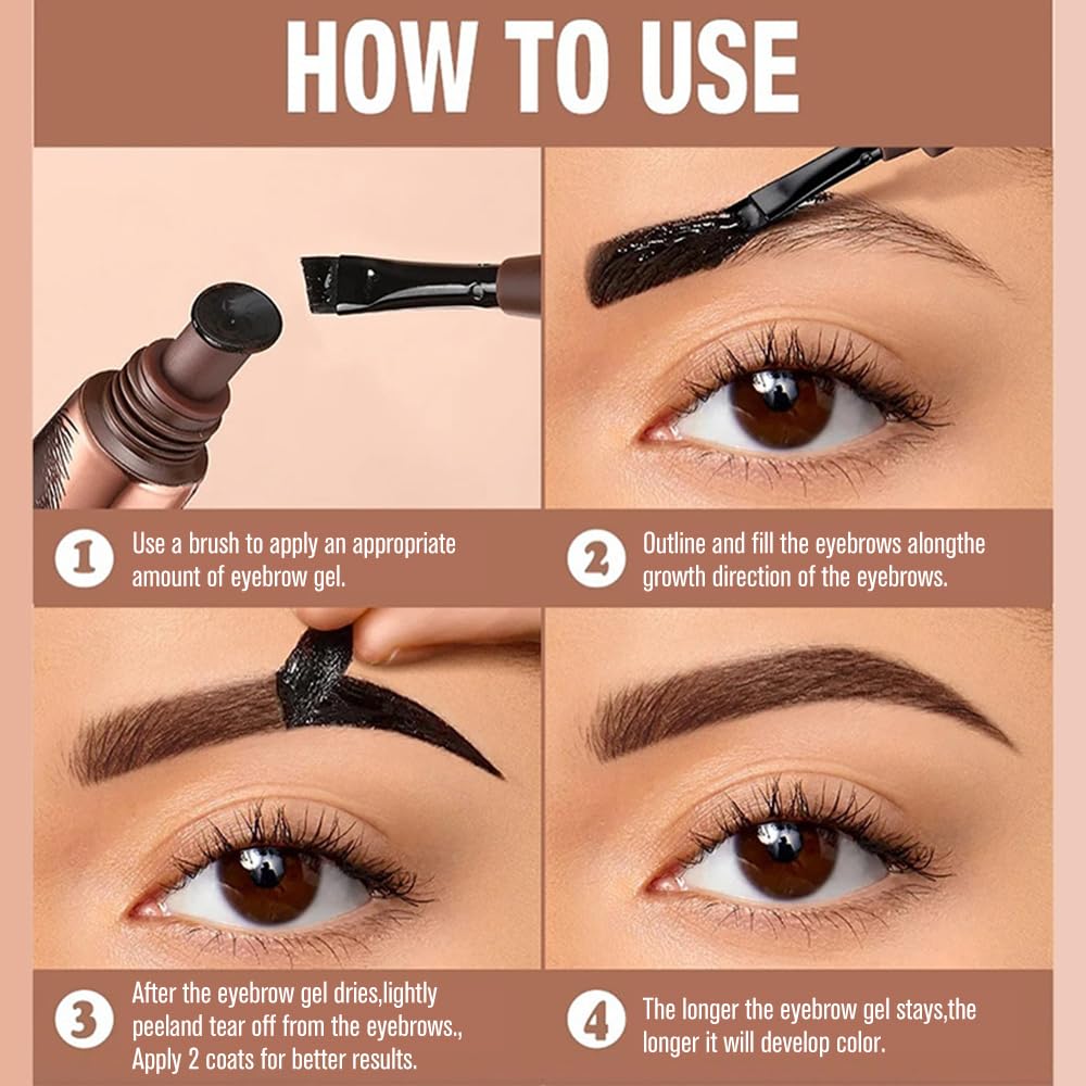 FeiCuiYun Eyebrow Tattoo Peel Off Tint Gel for Women, Warm-Dark Brown Peel Off Eyebrow Tint with 150°Small Curved Tray, Last Up to 5 Days, Waterproof Beauty and Personal Care FeiCuiYun
