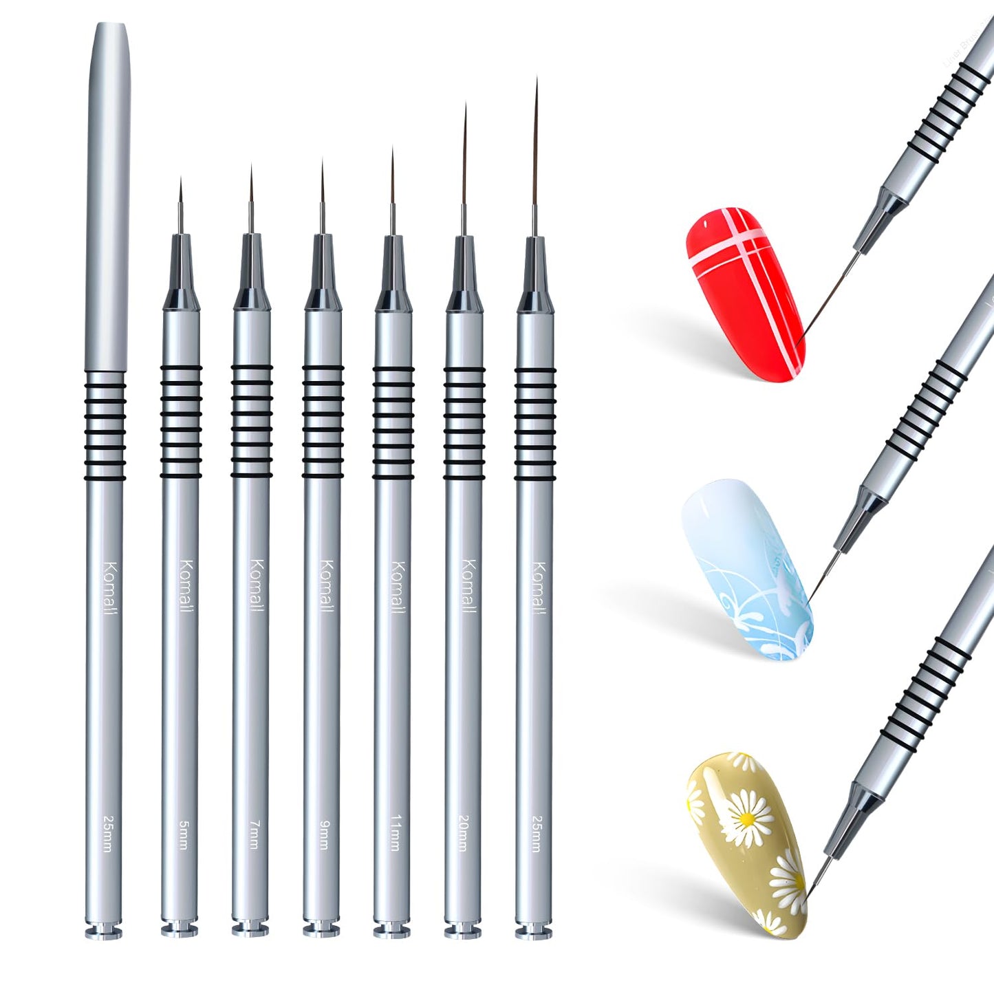 Komall Metallic Nail Art Brushes, 6Pcs Non-slip Liner Brushes Set, Silver Beauty and Personal Care Komall