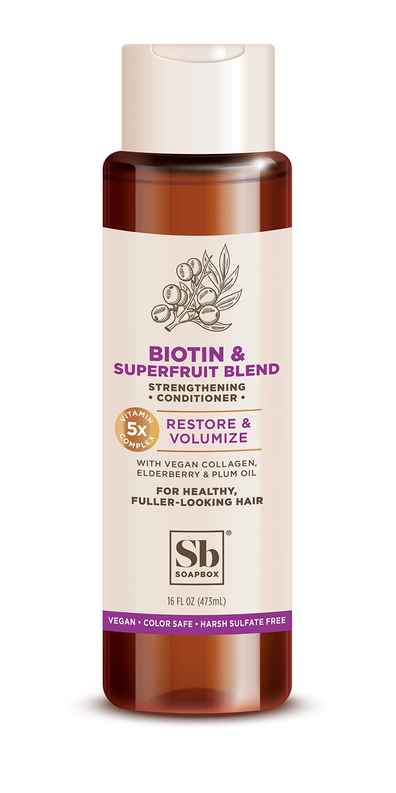 Soapbox Soap Conditioner, Volumizing Conditioner with Biotin and Superfruit Blend, 16oz - Elderberry and Plum Oil for Healthy-Men & Women's Restoring