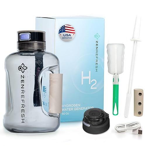 Zen Refresh 50 Oz Hydrogen Water Bottle, 2025 New SPE/PEM Technology, Large Gym Hydrogen Bottles, Travel Hydrogen Water Bottle Generator With Straw