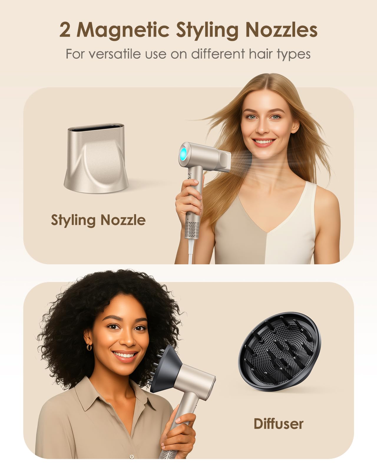 Hair Dryer, 160,000 RPM High-Speed Ionic Blow Dryer with Diffuser, Professional Hairdryer for Fast Drying, 500 Million Negative Ions, Low Noise Beauty and Personal Care Bopcal