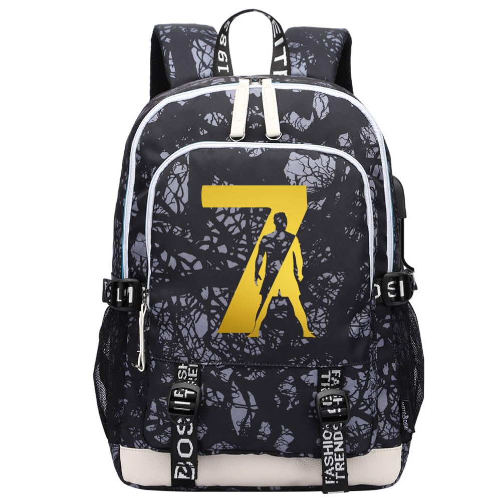 KARFRI Soccer Player 7 Multifunction Sport Backpack Travel Laptop Football Fans Bag for Men Women (Black lines - 1)