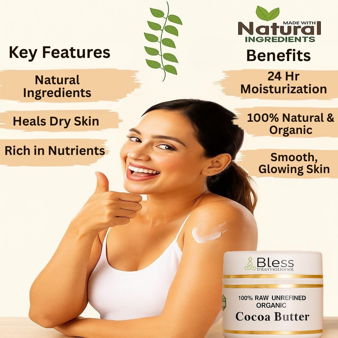 Organic Raw Cocoa Butter 100% Pure,Natural & Unrefined| Skin Moisturizer For Face, Body & Hair| 8 OZ/230 GM Ivory / White Grade A | DIY Creams, Balms Beauty and Personal Care Bless International