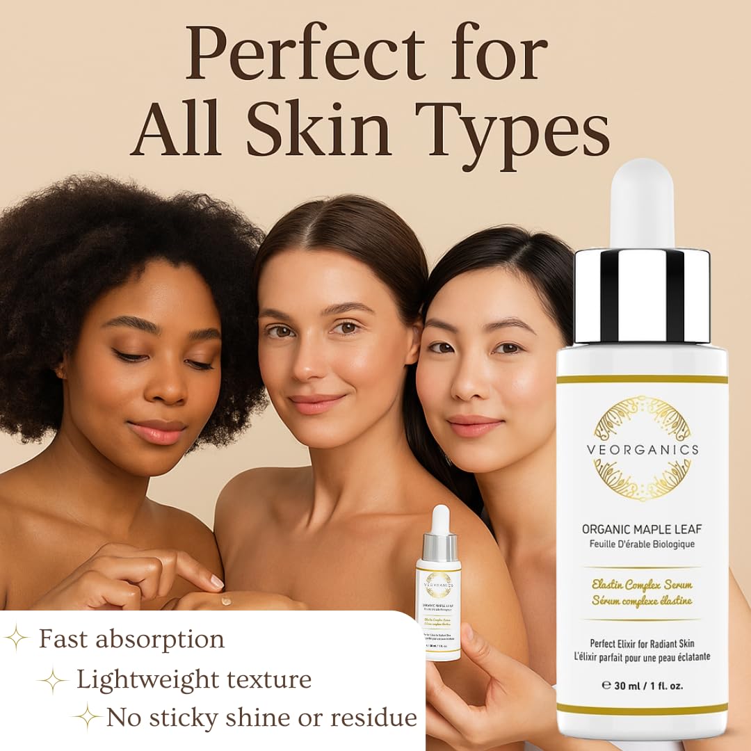 Organic Maple Leaf Elastin Complex Facial Serum - Rich in Vitamin C Serum - Face Serum Skin Care - Anti Aging Serum - Beauty & Personal Care Serum