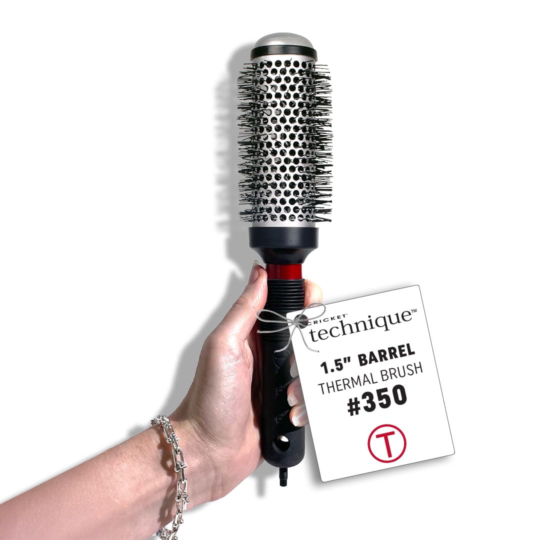 Cricket Technique Thermal Hair Brush #350 1.5” for Curling, and Styling - Heat-Retaining Barrel with Anti-Static Tourmaline Bristles, Round Thermal