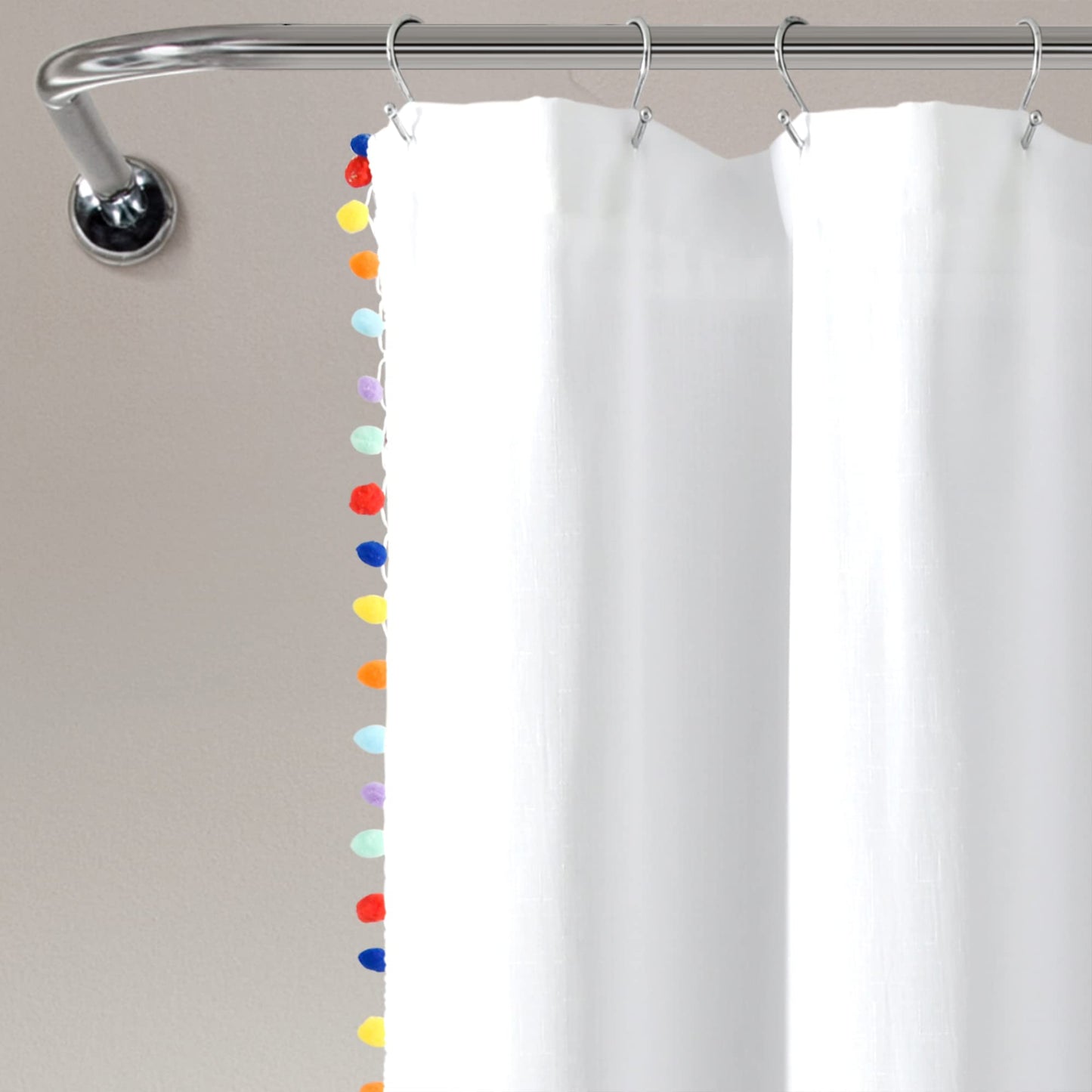 Lush Decor Pom Pom Shower Curtain, Rainbow, 72" X 72"