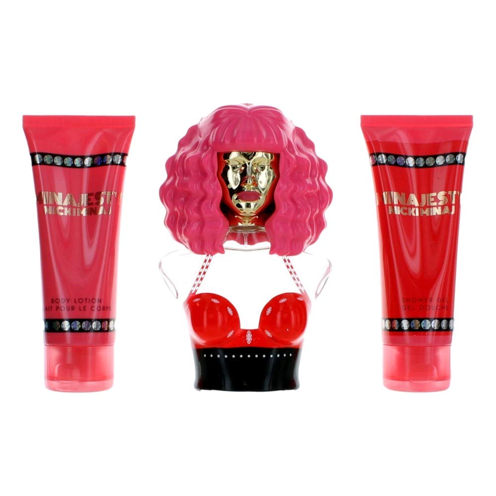 Nicki Minaj Minajesty 3-piece Women's Perfume Gift Set,red berries, lemon, peach, magnolia, frangipani, orchid, tonka bean, white musk, cedarwood, 3.4