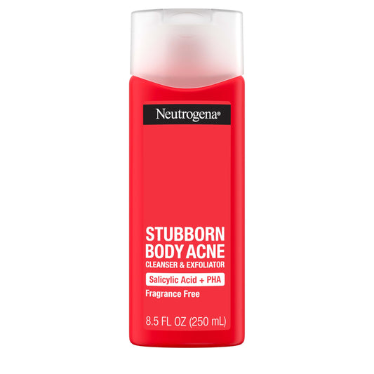 Neutrogena Stubborn Acne Body Wash 8.5 oz – Salicylic Acid & PHA Exfoliating Cleanser for Chest, Back & Shoulders | Clears & Prevents Breakouts