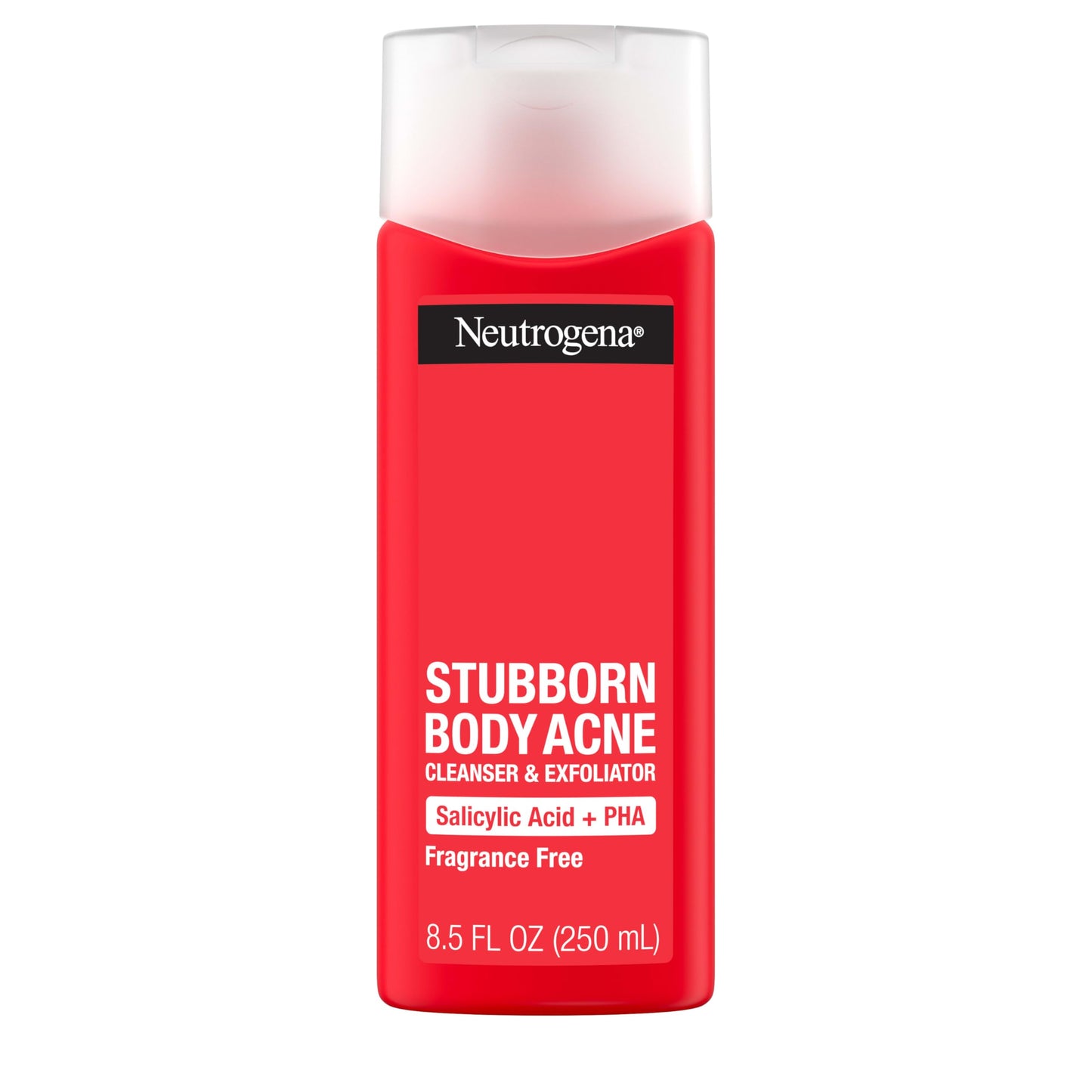 Neutrogena Salicylic Acid & PHA Stubborn Acne Body Wash, Exfoliating Cleanser Acne Treatment for Chest & Shoulder, Gently Clears, Exfoliates & Helps