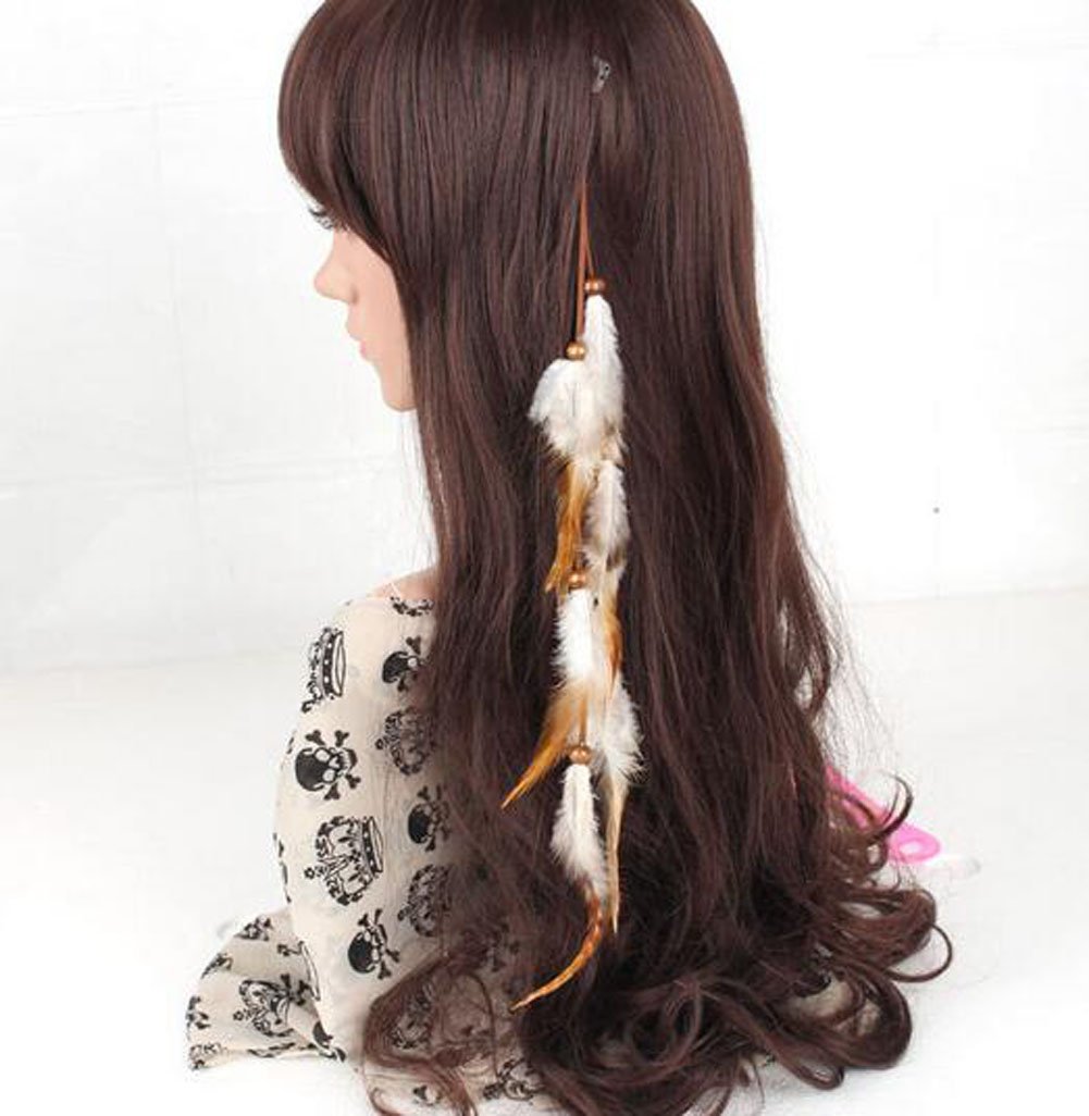 Handmade Boho Hippie Hair Extensions with Feather Clip Comb Hairpin Headdress DIY Accessories for Women Lady