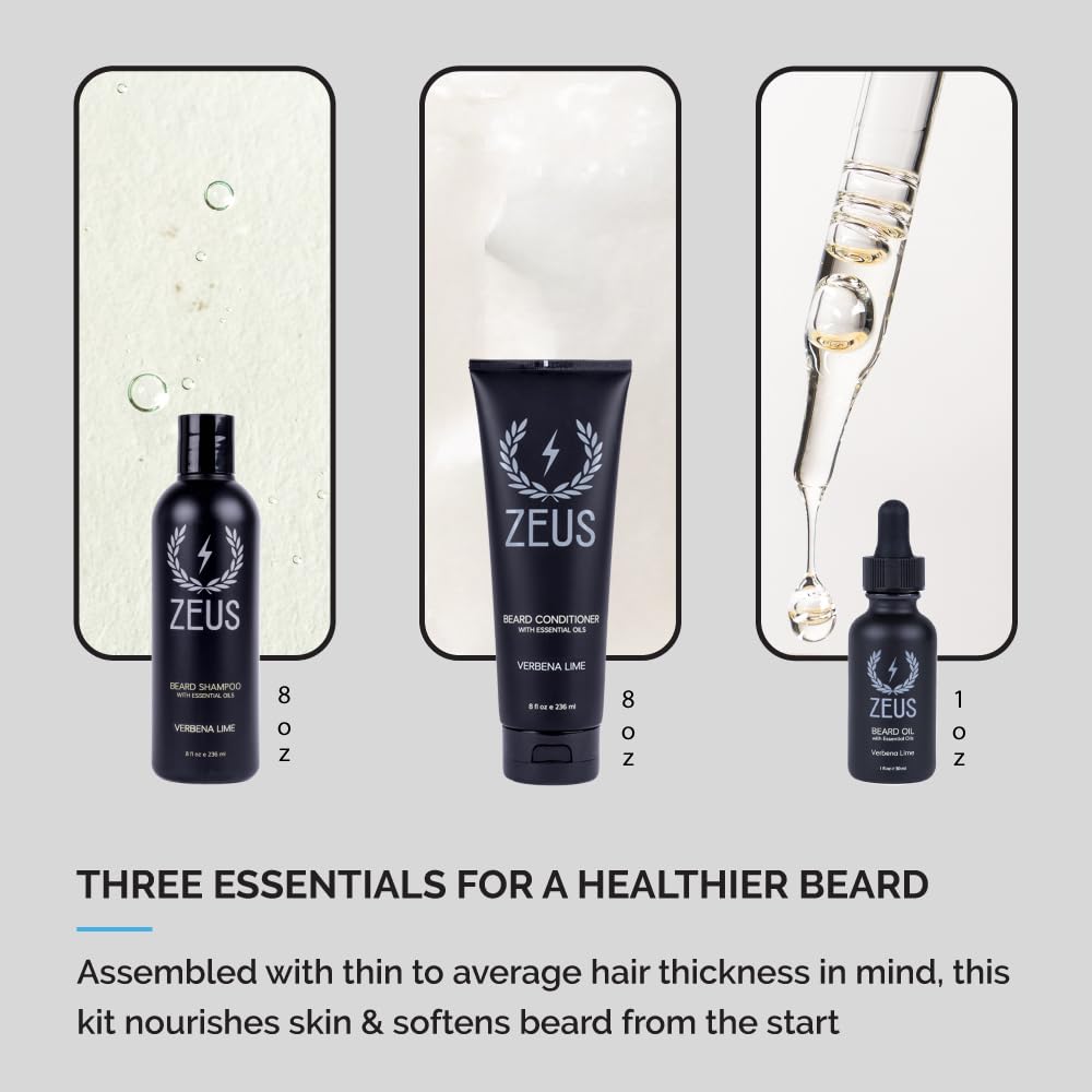 ZEUS Starter Beard Wash & Beard Oil Kit for Men, Softens, Hydrates & Moisturizes Facial Hair, Promotes Healthy Growth & Shine (Made In USA) Verbena