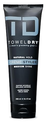 Towel Dry Creme Styler Natural Hold + Medium Shine - Men's Hair Styling Super-Lightweight Smoothing Cream - Hold 2/10 - Easy Washout Formula - Men's