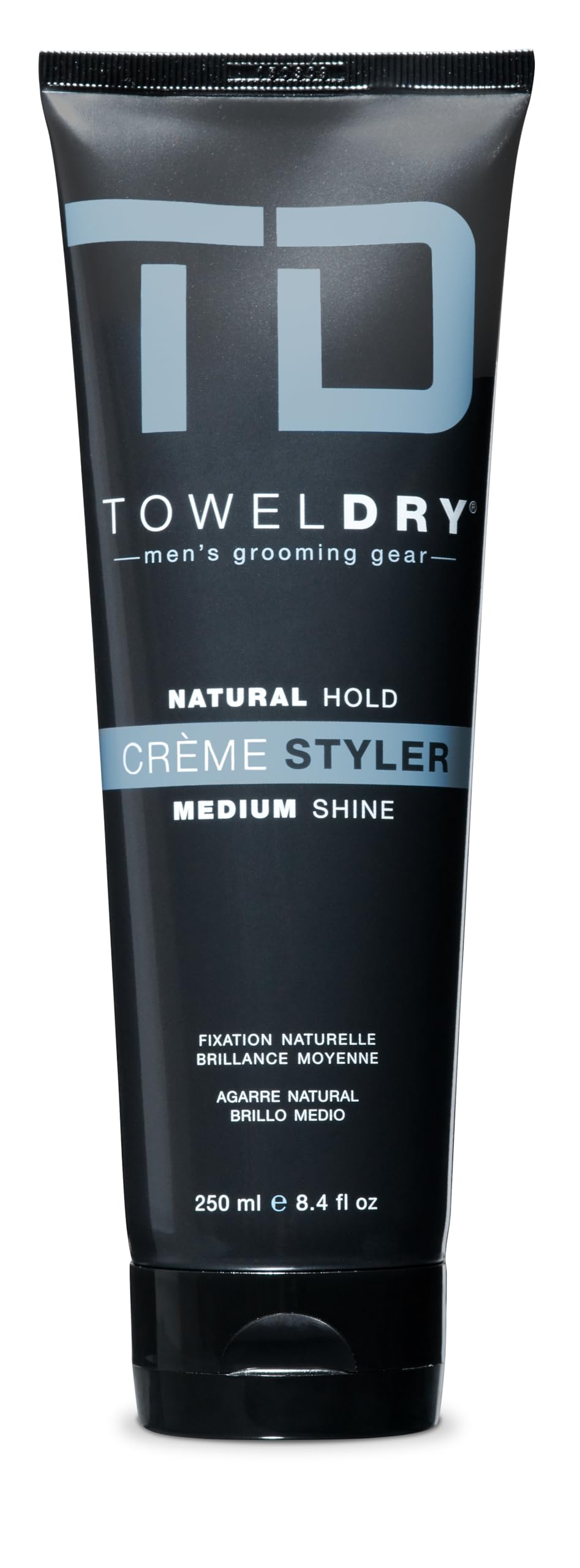 Towel Dry Creme Styler Natural Hold + Medium Shine - Men's Hair Styling Super-Lightweight Smoothing Cream - Hold 2/10 - Easy Washout Formula - Men's