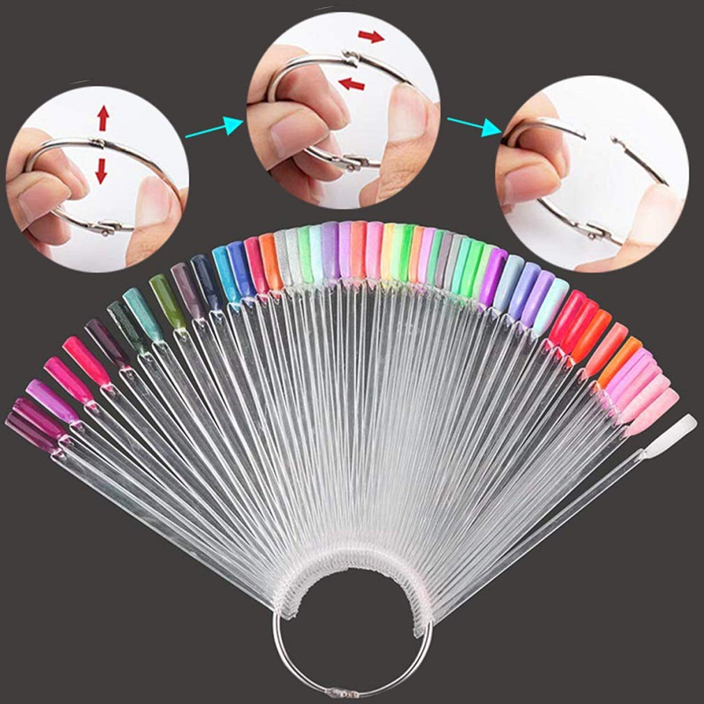 150 Pcs Clear Nail Swatch Sticks with Ring, Fan Shape Nail Art Polish Display Tips, False Nail Sample Sticks, Nail Practice Color Display, Transparent Beauty and Personal Care Treamlyn