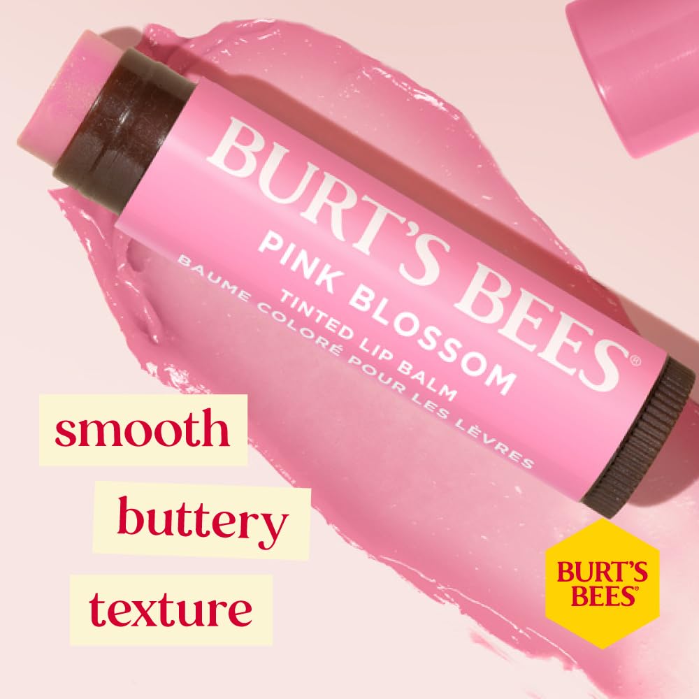 Burts Bees 100% Natural Tinted Lip Balm, Pink Blossom with Shea Butter & Botanical Waxes 1 Tube