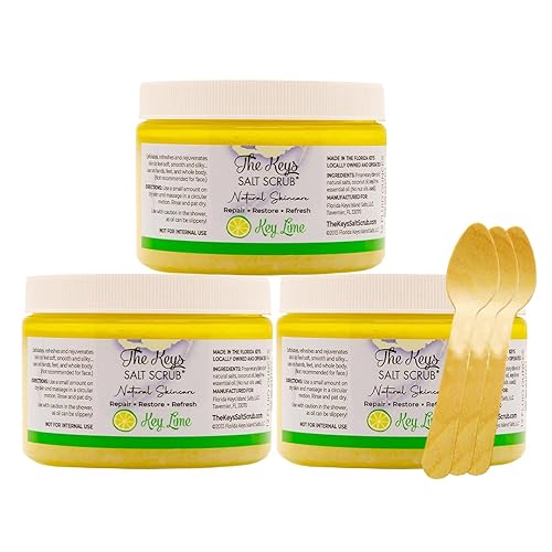 The Keys Salt Scrub -Sea Salt Scrub - Exfoliating Body Scrub with Wooden Spoon - Moisturizing Exfoliator for Hands, Foot, Bath, (12 Ounce (Pack of 3)