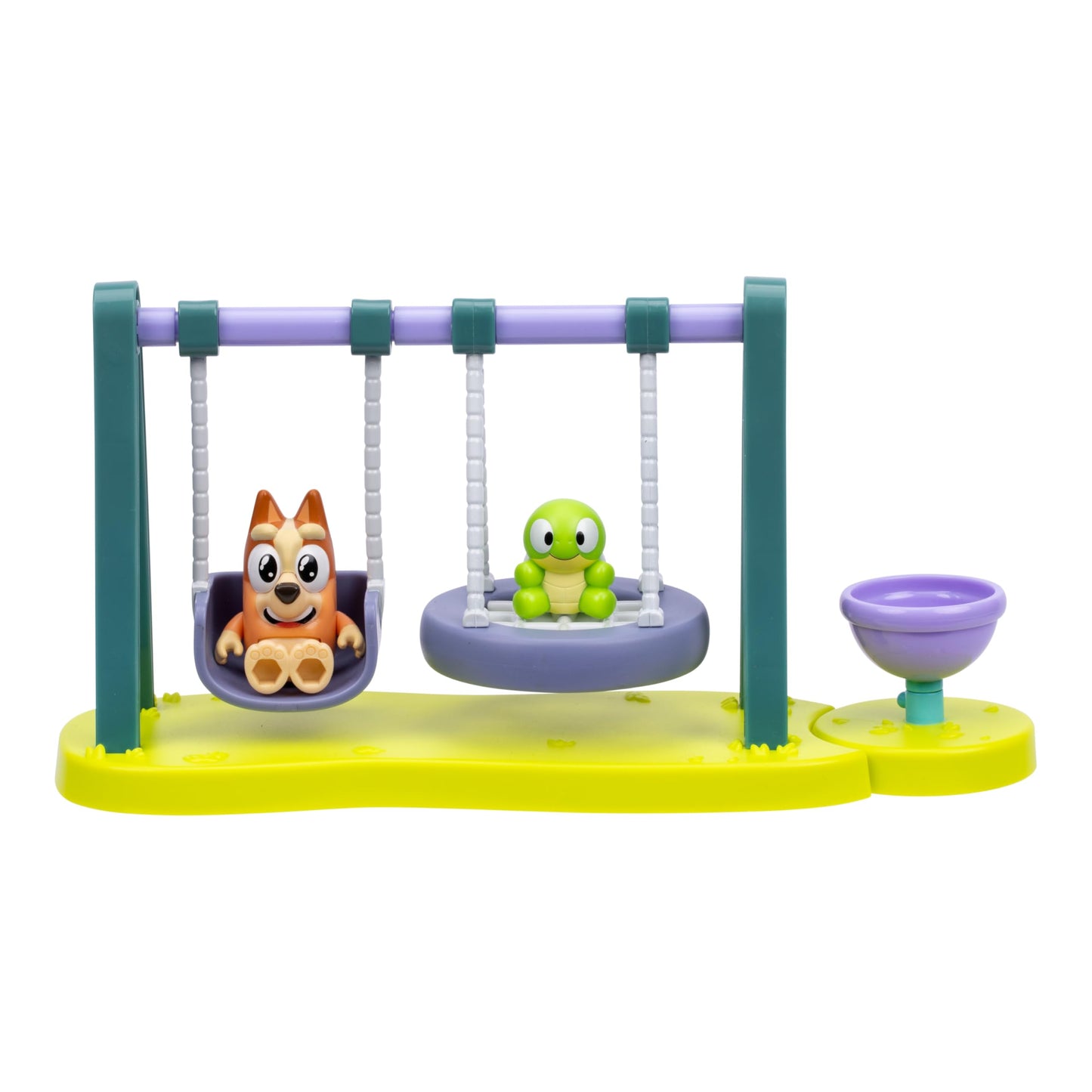Bluey Mini Playsets, Turtleboy Playground Playset, Includes Articulated Wide-Eyed Bingo Figure and Turtleboy, Swing & Spin Together on The Playground