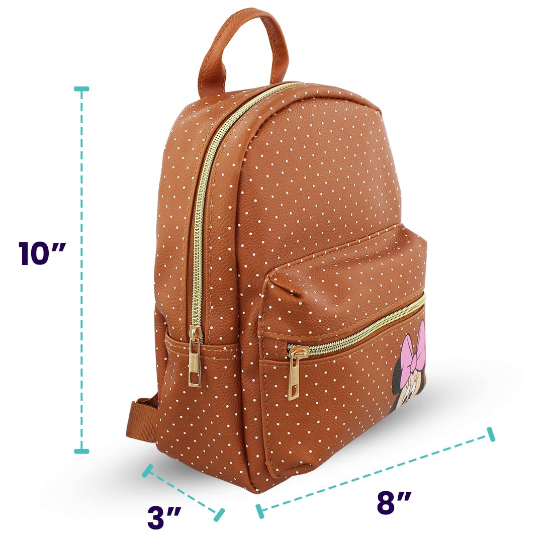 Disney Minnie Mouse with Polka Dots Mini PU Leather Backpack Purse with Adjustable Straps 10 Inch (Brown, One Size)