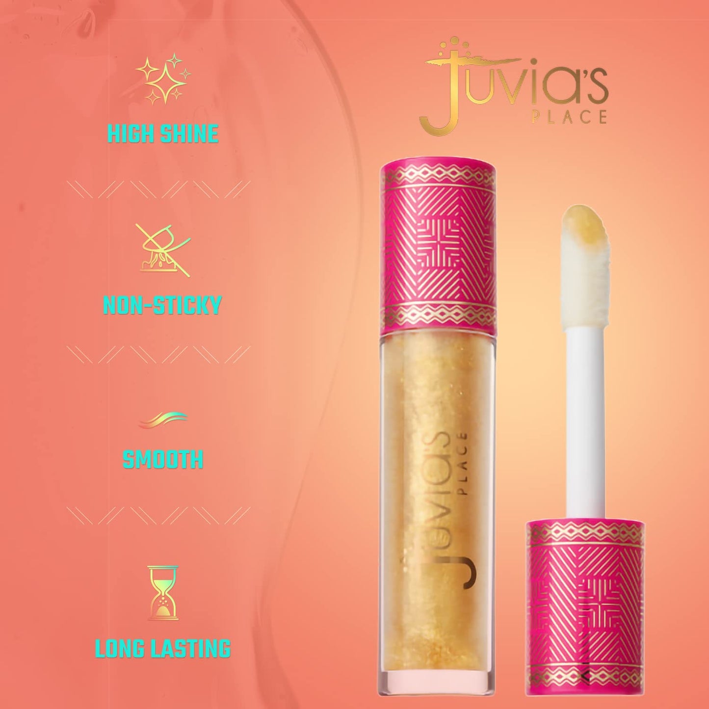 Juvia's Place Lip Gloss Glass It's Electric - Gold Shimmer,16 oz, Clear, Plump, Long Lasting Non-Sticky Luscious High Shine,Glides on Richly Glossy