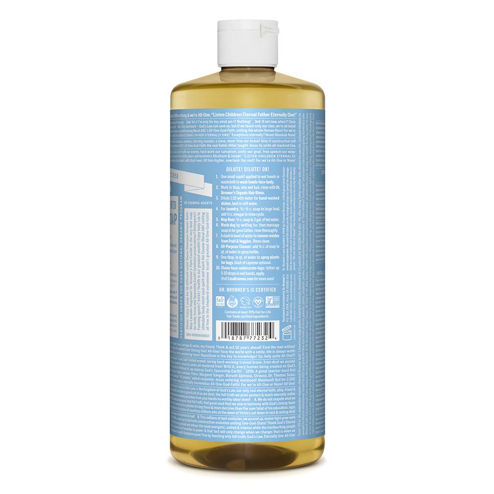 Dr. Bronner's Magic Soaps Pure-Castile Soap, Unscented Baby Mild, 32 Fluid Ounce Beauty & Personal Care Dr. Bronner's