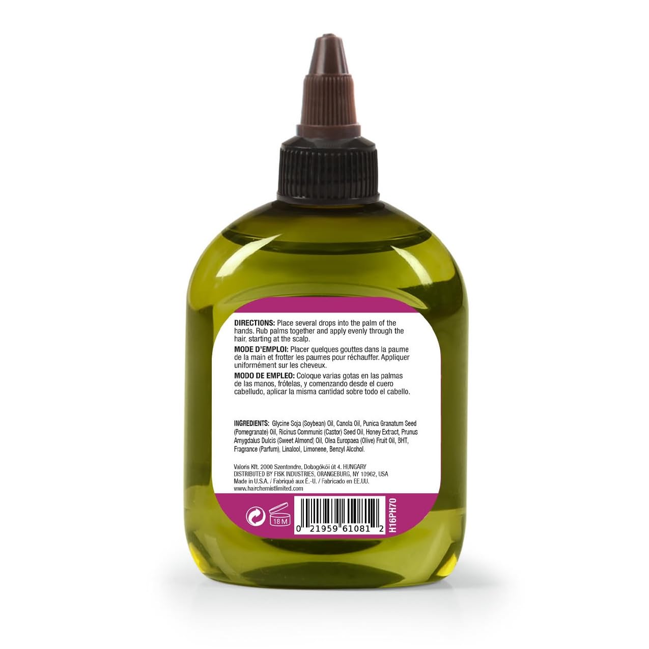 Hair Chemist Pomegranate & Manuka Honey Moisturizing Premium Hair Oil 7.1 oz. - Moisturizing Pomegranate and Honey Infused Hair Oil