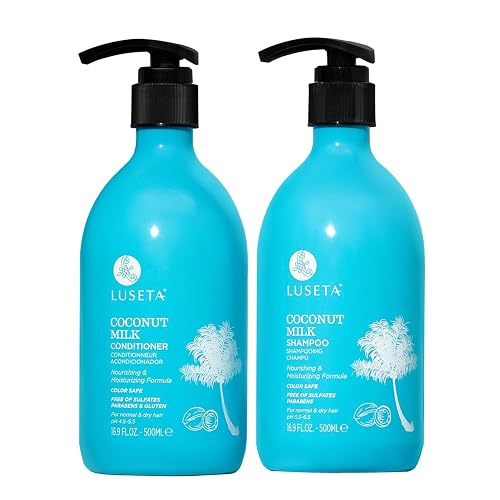 Luseta Coconut Oil Shampoo and Conditioner Set - with Argan, Avocado & Almond Oil - Moisturizing, Frizz Control & Split End Repair Sulfate Free, Color