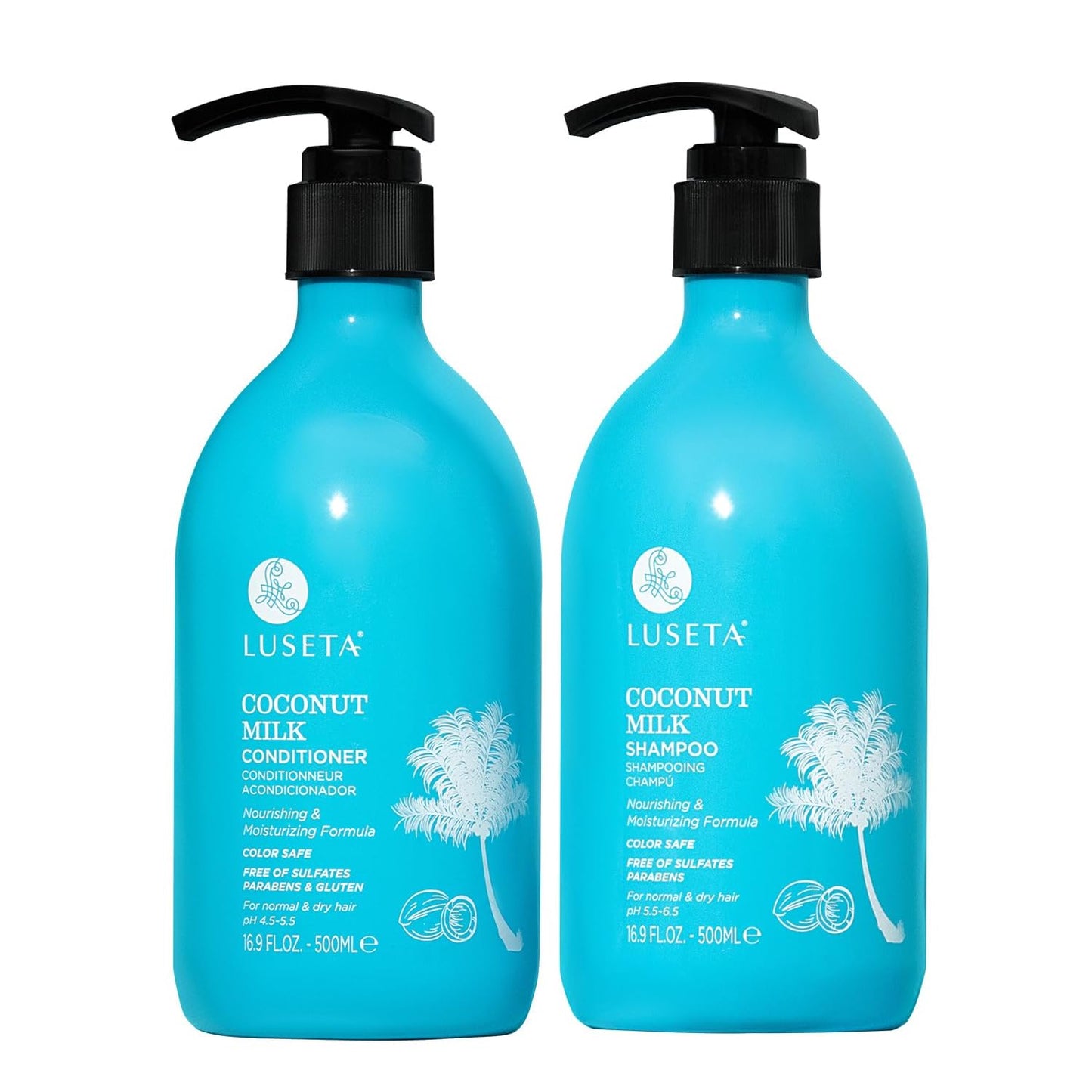 Luseta Coconut Oil Shampoo and Conditioner Set - with Argan, Avocado & Almond Oil - Moisturizing, Frizz Control & Split End Repair Sulfate Free, Color