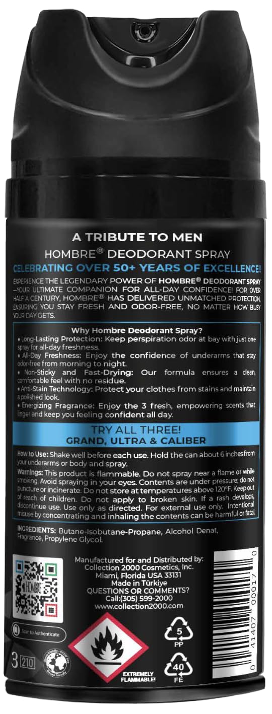 HOMBRE Ultra Spray Deodorant for Men - Woody Citrus-Aquatic Freshness - Aluminum-Free Deodorant Body Spray - Daily Odor Protection 150 ml (Pack of 3) Beauty and Personal Care HOMBRE