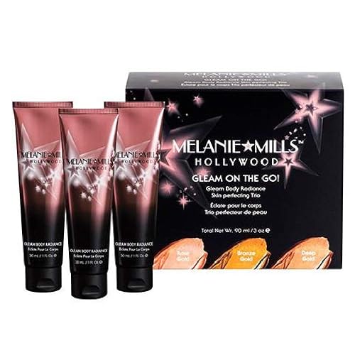 Melanie Mills Hollywood Mini Moisturizing Body Makeup Gleam on the Go Kit - Rose Gold, Bronze Gold, Deep Gold, 1 fl.oz. each