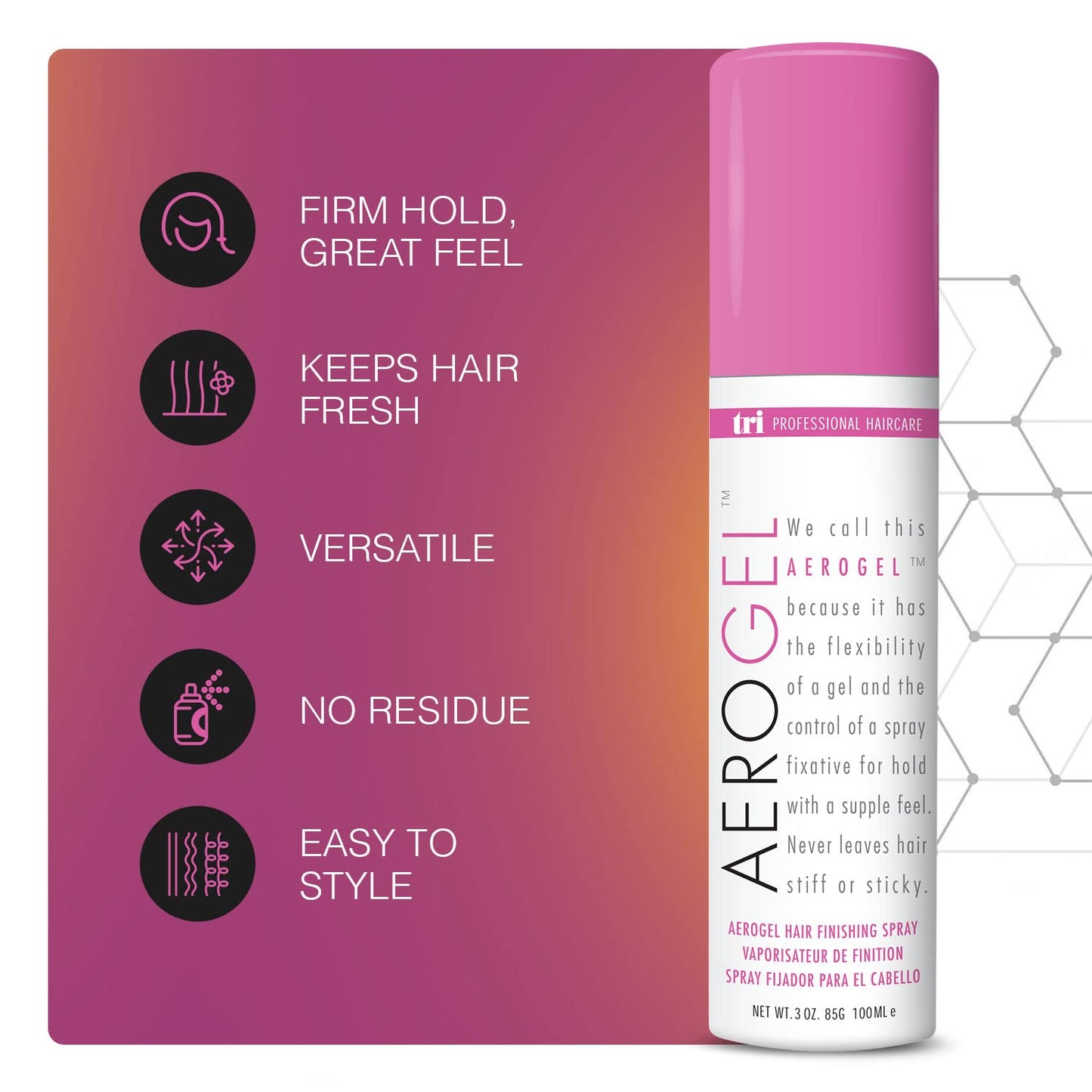 TRIDESIGN Aerogel Hairspray - Strong Hold Hair Finishing Spray for Volumizing & Control, Flexible Styling for All Hair Types, Non-Sticky and Scented