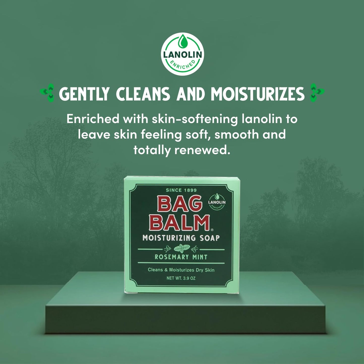 Bag Balm Moisturizing Bar Soap - Gentle Soap for Dry Skin with Lanolin - Hand & Body Cleansing Balm - Rosemary & Mint Scented Sensitive Skin Bar Soap