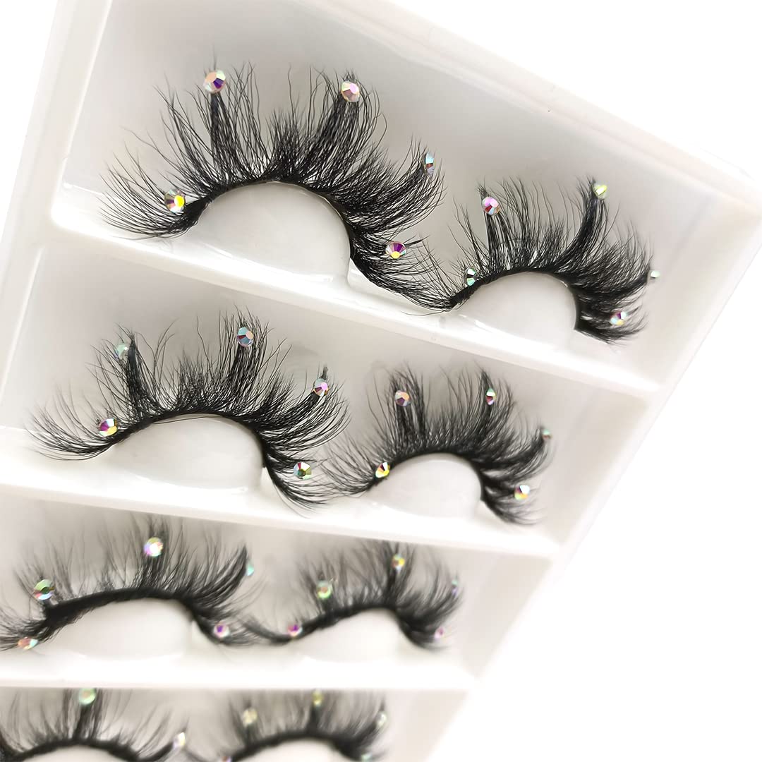 FQNing Mink Lashes with Glitter Rhinestones Cute Popular Eyelashes Sparkle Dramatic Style 4 Pairs (AF08crystal)