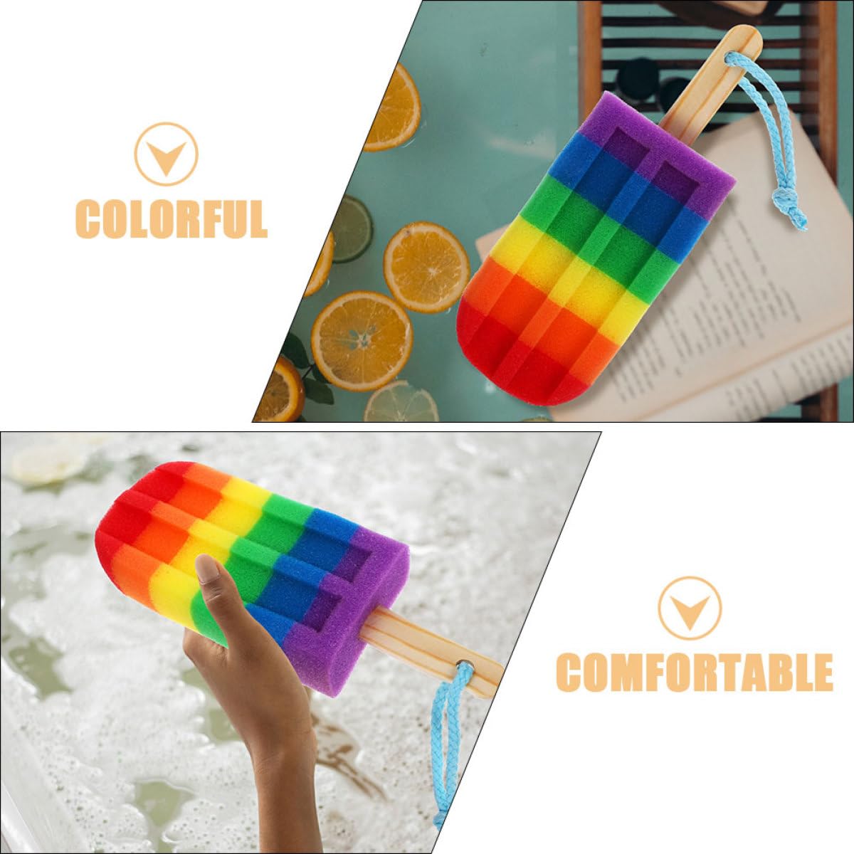 SOESFOUFU Colorful Ice Cream Shaped Bath Sponge 2Pcs Rainbow Soft Body Scrubber Exfoliating Shower Loofah for and Women Bathing Cleaning Beauty and Personal Care SOESFOUFU