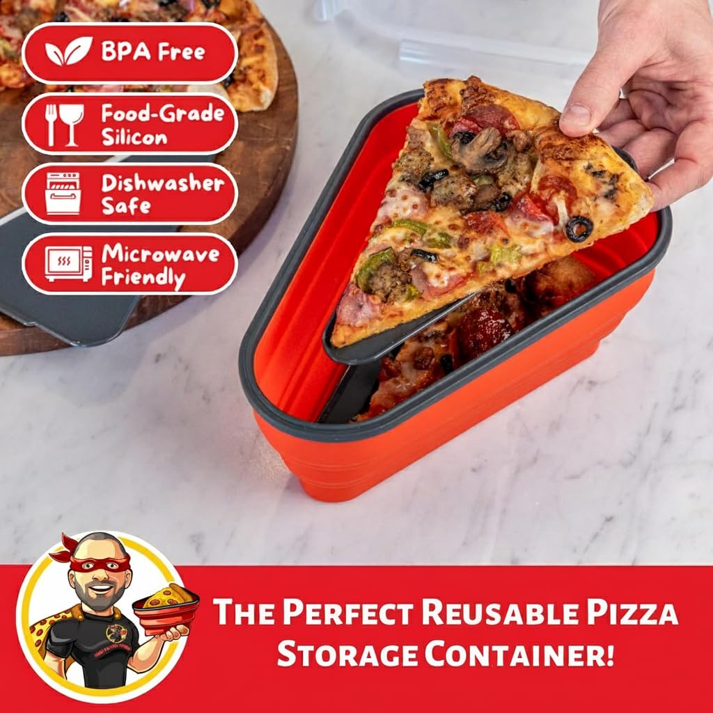 The Perfect Pizza Pack™ - Reusable Pizza Storage Container with 5 Microwavable Serving Trays - BPA-Free Adjustable Pizza Slice Container to Organize…