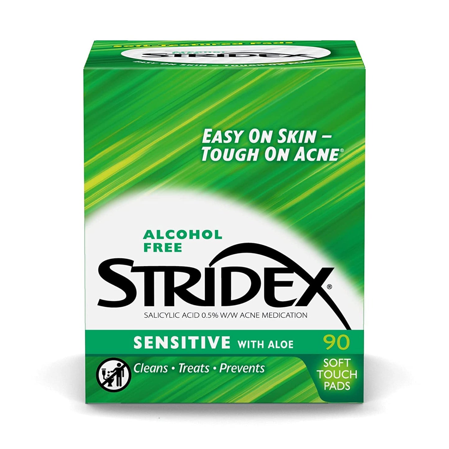 Stridex Sensitive Medicated Acne Pads, 90 Count, Pack of 3 - Alcohol-Free Face Pads, Facial Cleansing Wipes, Mild to Moderate Acne Treatment, Smooth