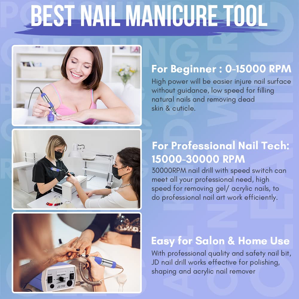 Makartt Nail Drill Electric Nail File JD700 Nail Drills for Acrylic Nails Professional 30000RPM Manicure Tools Nail Stuff Acrylic Nail Drill for Nail