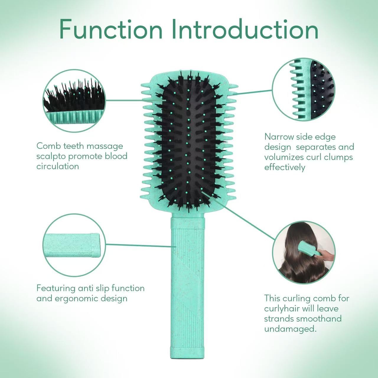 Curly Hair Brush Defining, Volume Curl Defining Brush for Effortlessly Detangling Shaping and Styling Women's Curls, Reduce Pulling (Green 1PC)