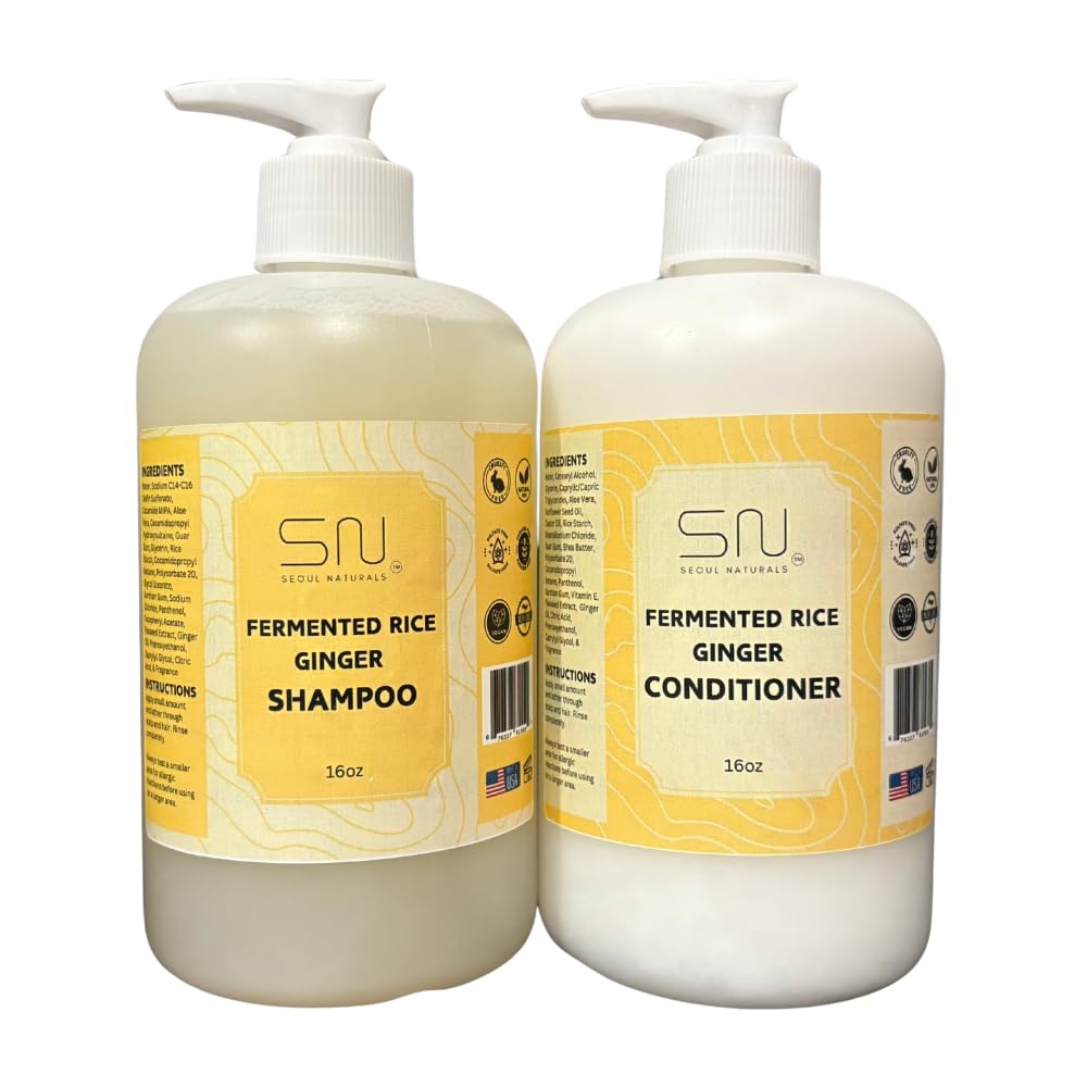 Seoul Naturals Fermented Rice Shampoo and Conditioner Set, 100% Natural, k beauty, 16 fl oz each