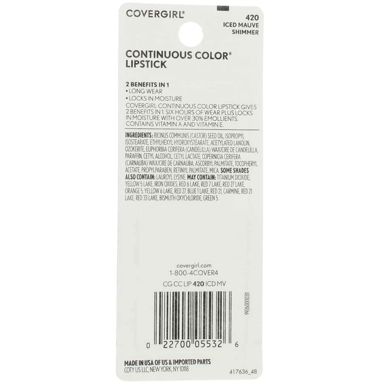 CoverGirl Continuous Color Lipstick, Iced Mauve