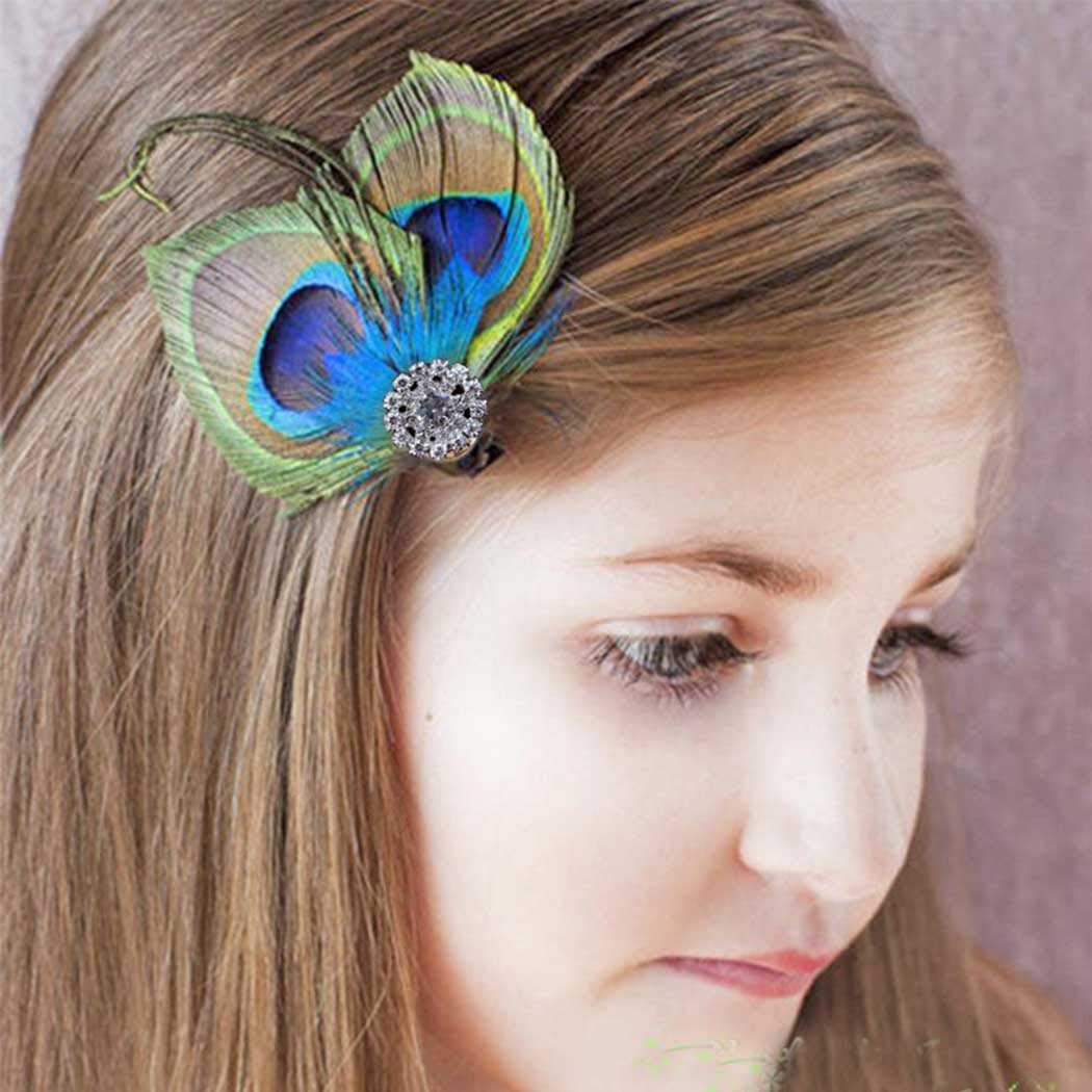 Acenail Boho Peacock Crystal Hair Accessory - Feather Hair Clips and Barrettes for Women and Girls