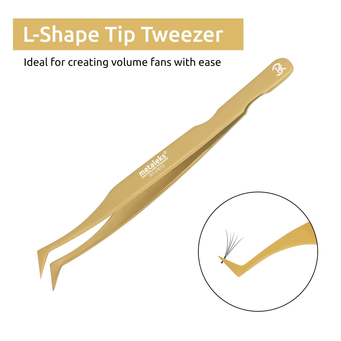 12cm Professional Golden Tweezers for Eyelash Extension Hand Crafted Japanese Stainless Steel Precision Tweezers (L-Shape Tip.)