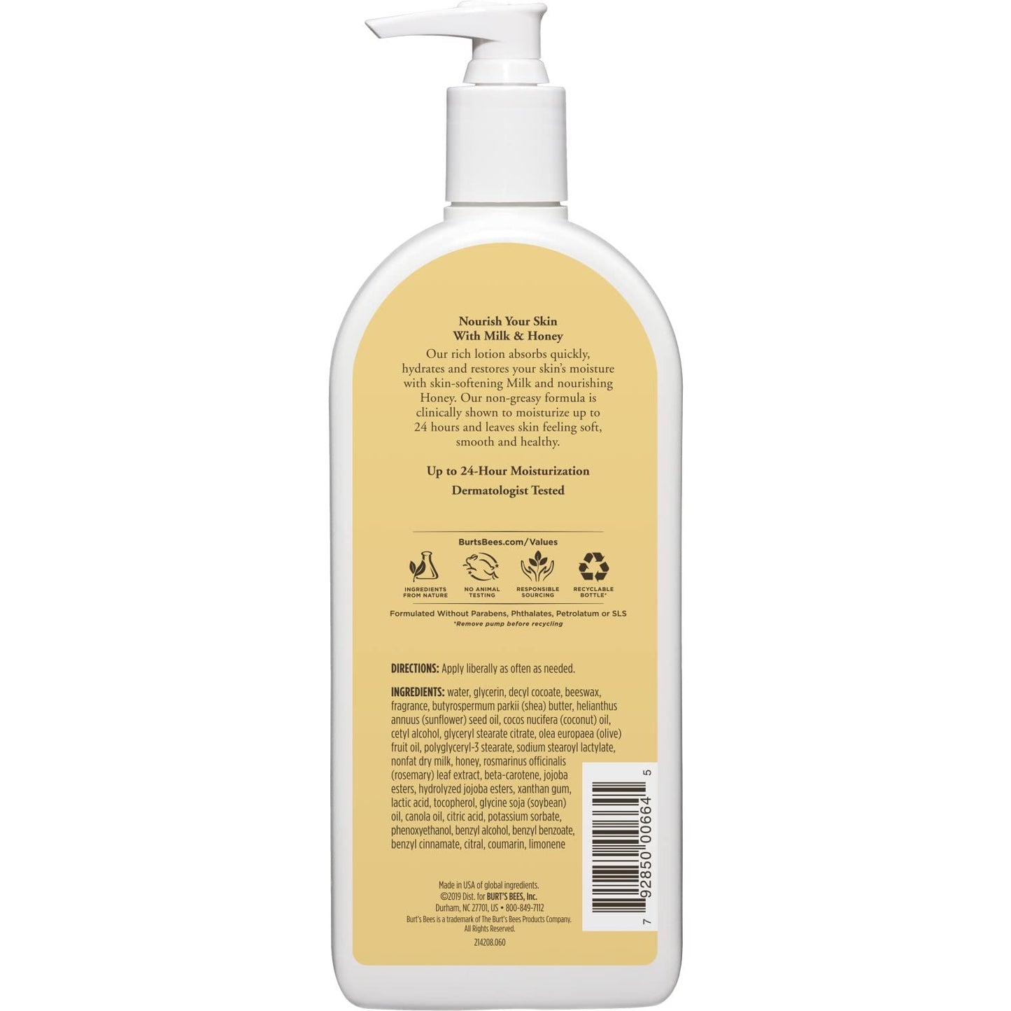 Burt's Bees Body Lotion for Normal to Dry Skin with Milk & Honey, 12 Oz (Package May Vary)