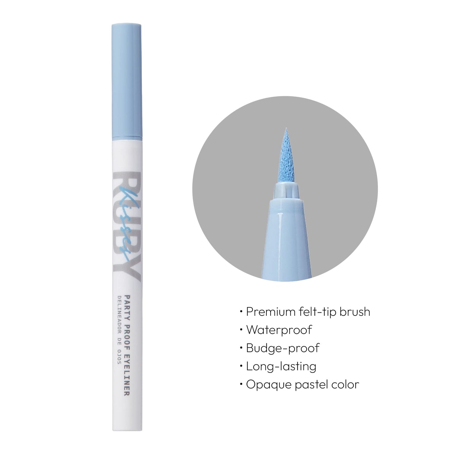 Ruby Kisses Party Proof Eyeliner, Pastel Colors Premium Felt-tip Waterproof Long-lasting Eyeliner (Dreamy Blue)