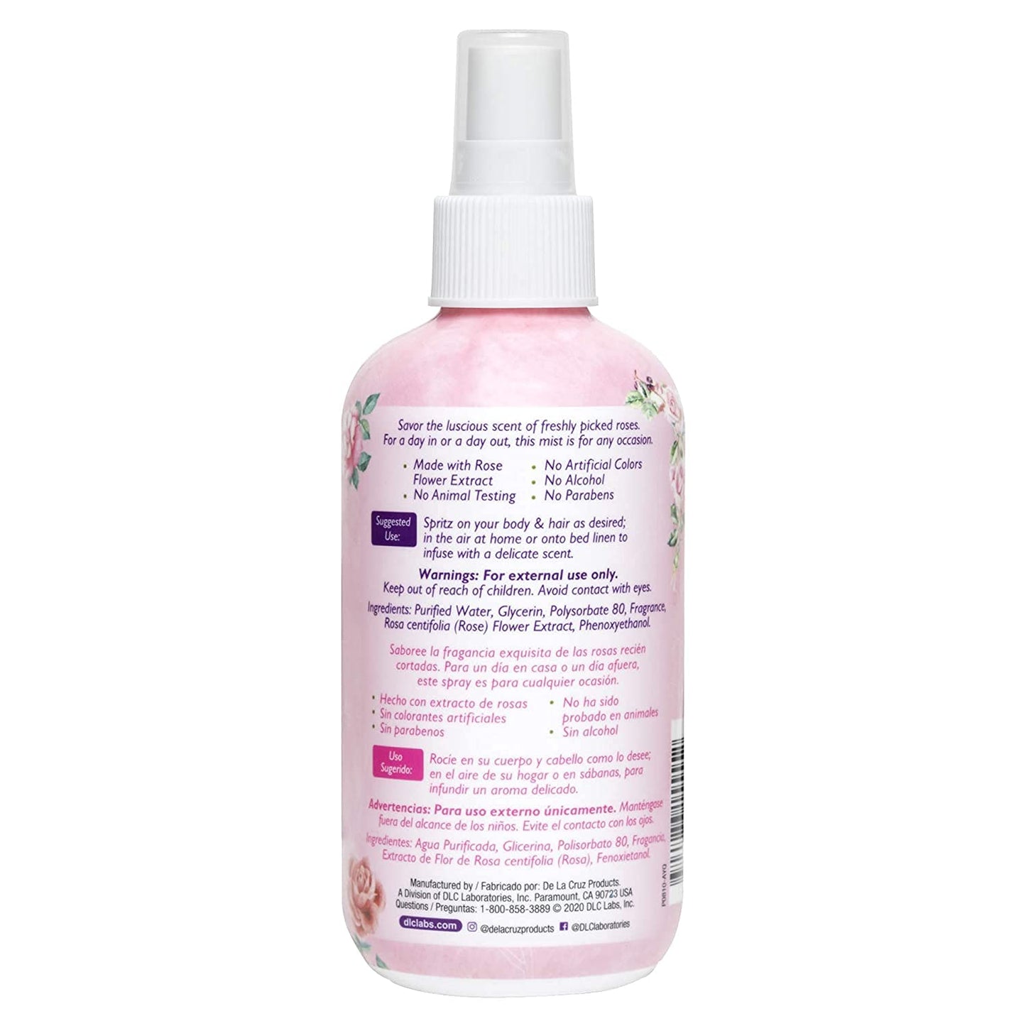 De La Cruz Rose Water Spray, No Parabens or Artificial Colors, Vegan, Made in USA 8 FL. OZ. (2 Bottles)