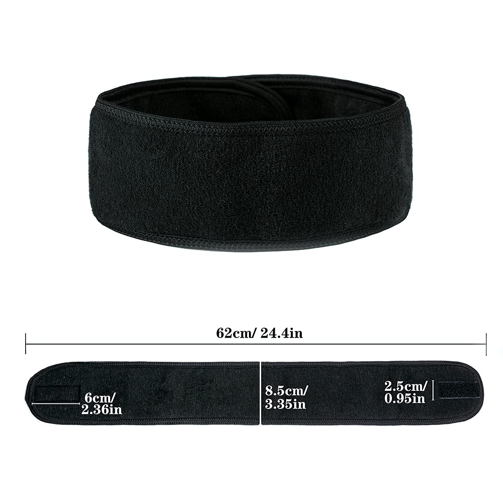 Facial Spa Headbands 4PCS, Makeup Shower Bath Wrap Sport Headband Terry Cloth Stretch Towel with Magic Tape (Black)