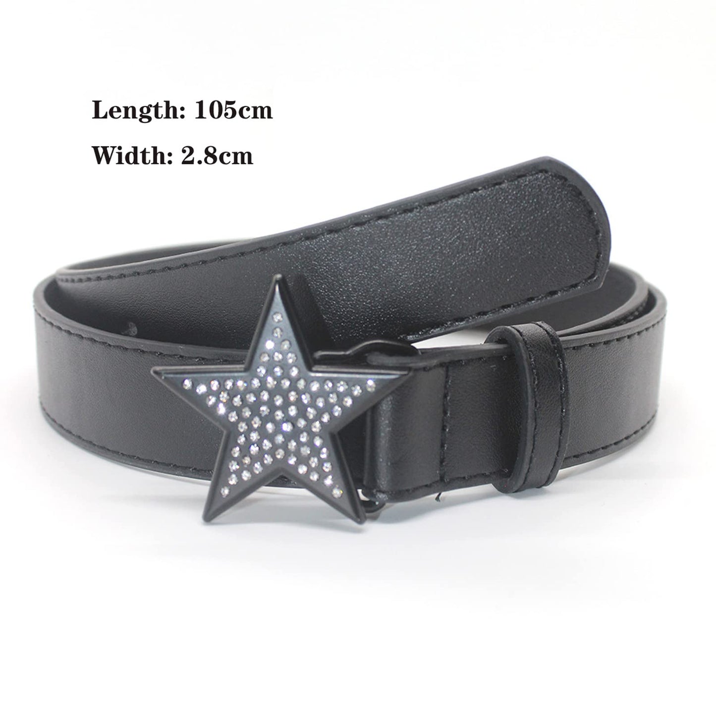 UICIOP Kawaii Star Belt PU Leather Punk Women's Belt Women's Jeans Buckle Belt Korean Women's Belt (black,105cm)