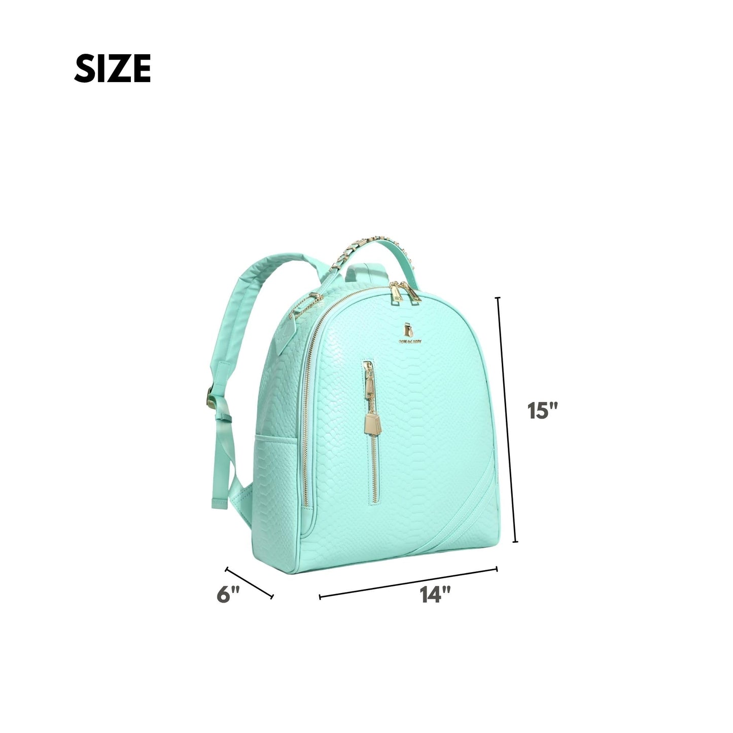 Tote&Carry Apollo BFF Backpack for Women, Vegan Leather, Water-Resistant, Carry-On Luggage for Travel, Work & Daily Use (Snake Skin Pattern, Mint Green)