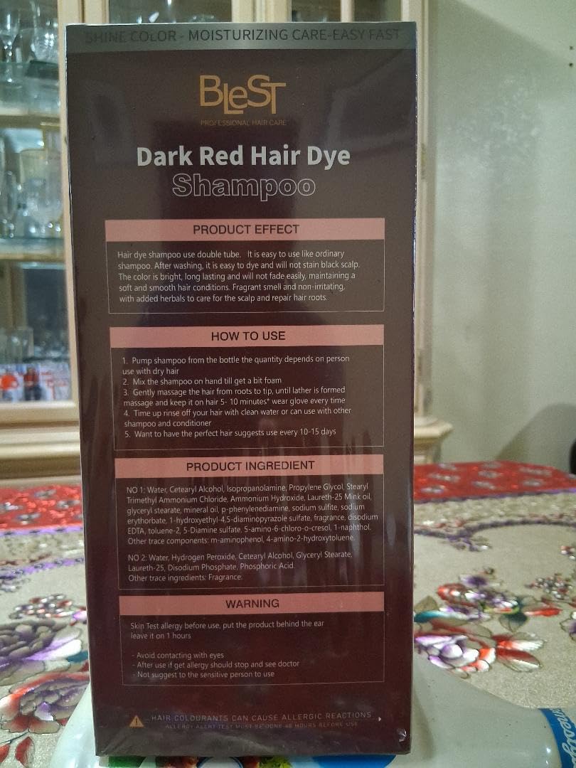 BLEST PROFESSIONAL HAIR CARE Hair Dye 2-in-1 Shampoo Color for Quick Gray Coverage - Semi Permanent Hair Color for Men and Women - 500ml (Dark Red)